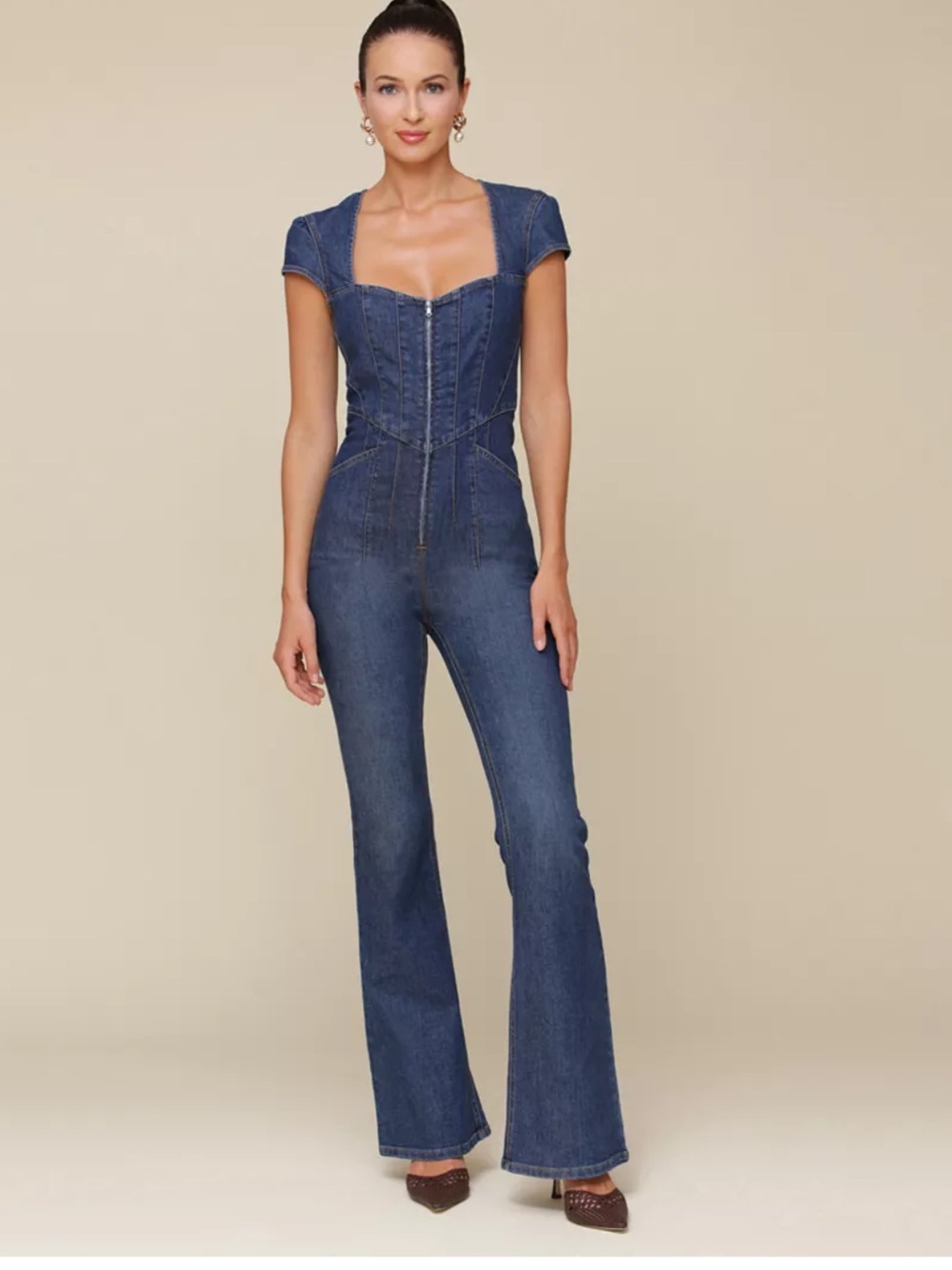 Avec Les Filles Women's Sweetheart-Neck Corset Zip-Up Jumpsuit size 6